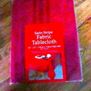 RED Satin Stripe Fabric Tablecloth 52" x 52" New In Sealed Package